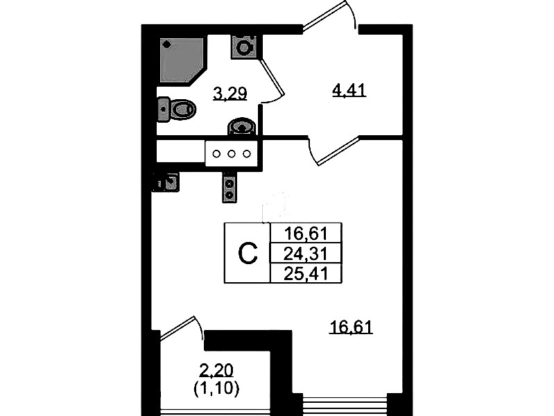 Квартира студия 25.41 м², 4/10 эт., ЖК «UP! Квартал Новый Московский»